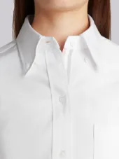 Above Knee A-Line Shirtdress With Side Tabs & Engineered Stripe In White Oxford