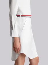 Above Knee A-Line Shirtdress With Side Tabs & Engineered Stripe In White Oxford