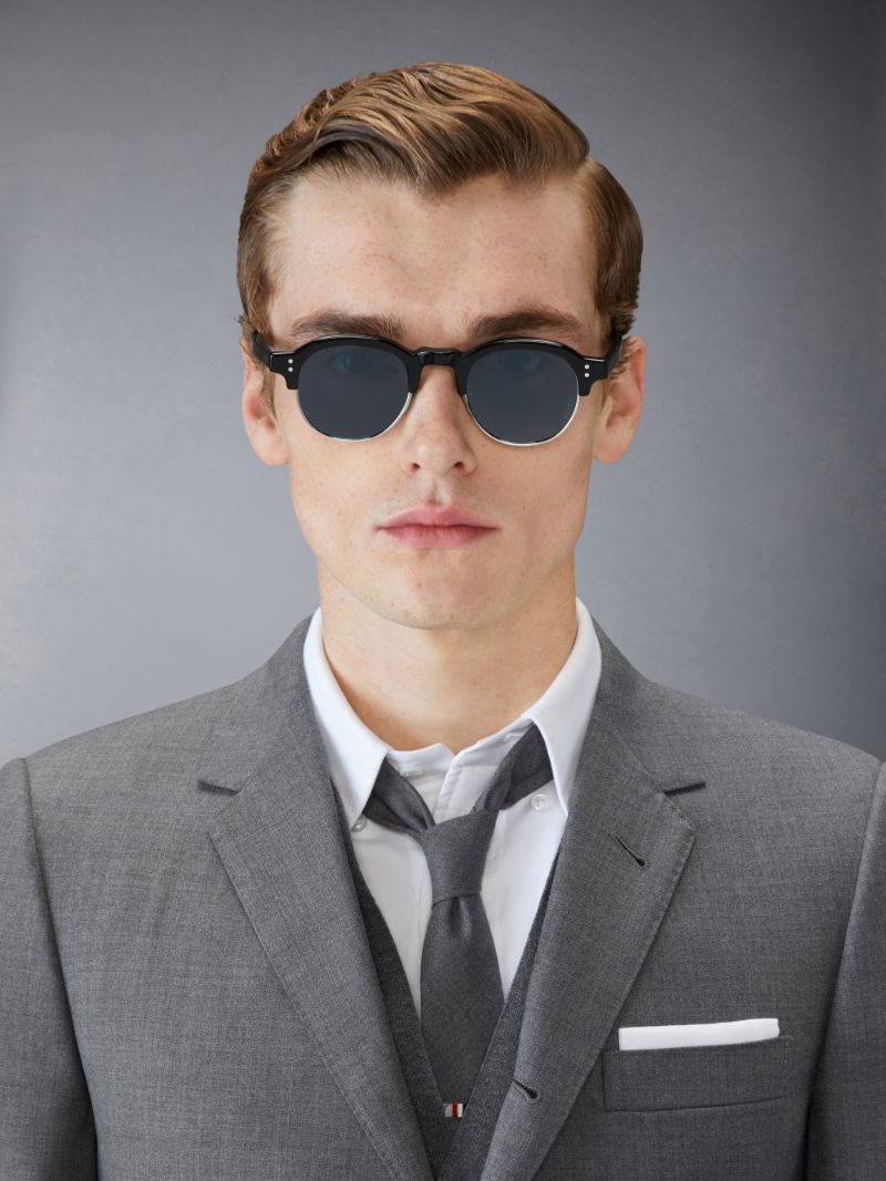 Thom Browne Acetate and Titanium Oval Sunglasses 47 Black Unisex