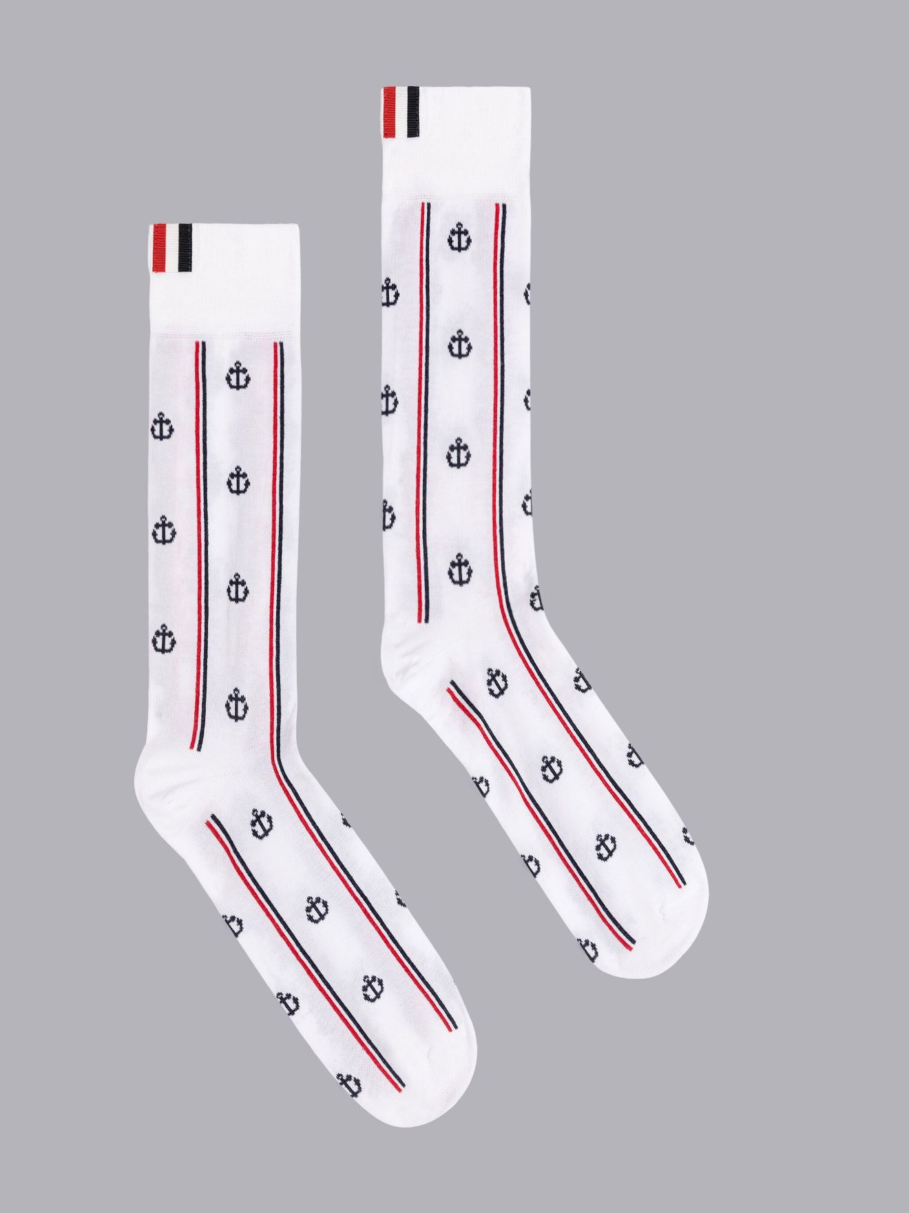 Anchor Half Drop Cotton Stripe Mid Calf Socks Thom Browne 0909