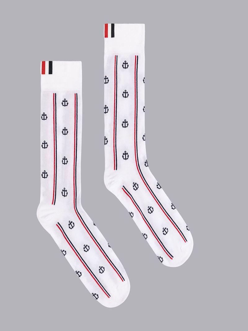 Anchor Half Drop Cotton Stripe Mid Calf Socks
