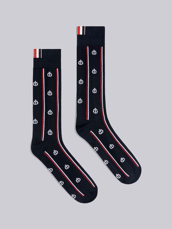 Anchor Half Drop Cotton Stripe Mid Calf Socks