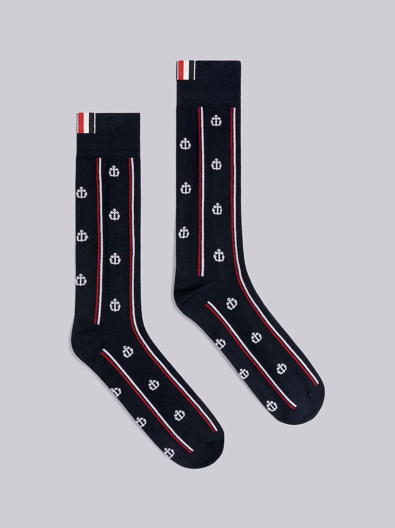 Anchor Half Drop Cotton Stripe Mid Calf Socks