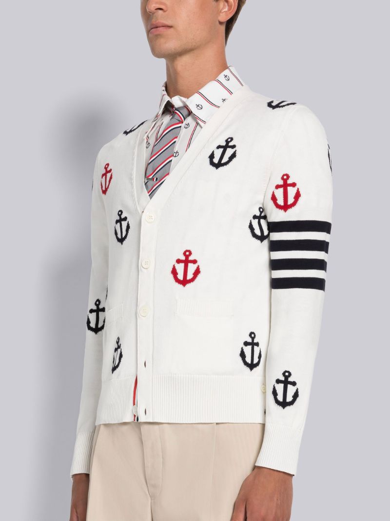 Anchor Intarsia 4-Bar V-Neck Cardigan