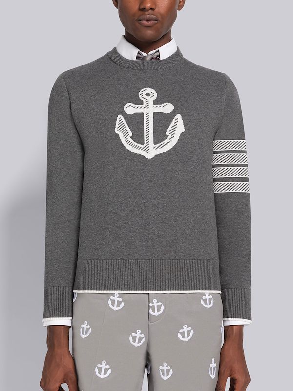 Anchor Jacquard 4-Bar Crew Neck Pullover