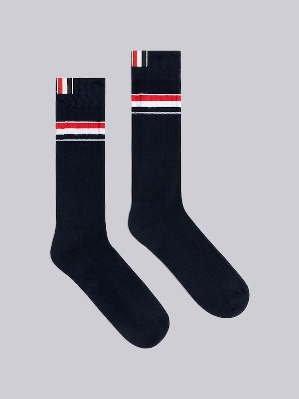 Athletic Rib Stripe Mid Calf Socks