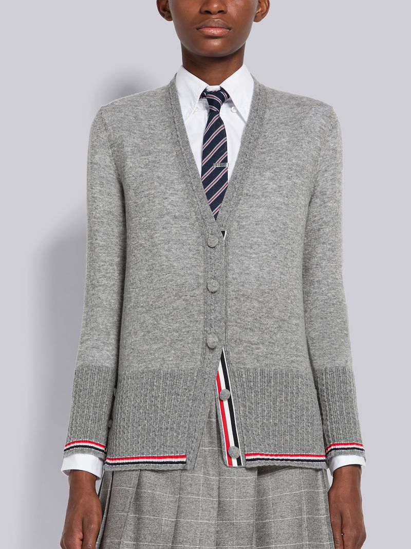 Baby Cable Fine Cashmere V-Neck Tipping Cardigan