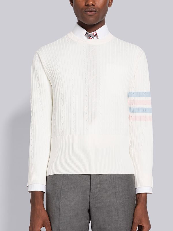 Baby Cable Rib Cotton 4-Bar Crew Neck Pullover