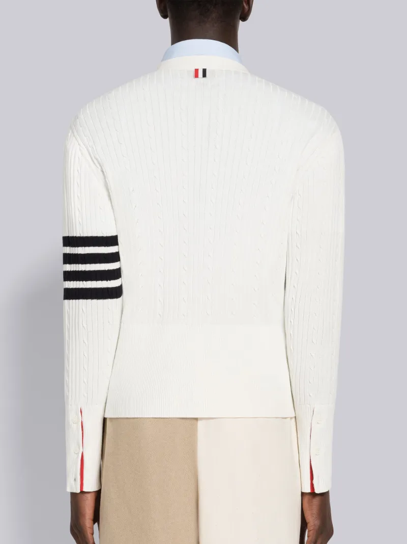 Baby Cable Rib Cotton 4-Bar V-Neck Cardigan | Thom Browne