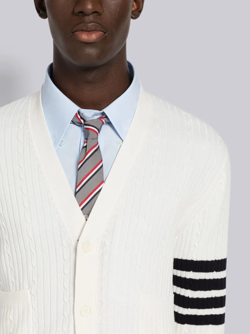 Baby Cable Rib Cotton 4-Bar V-Neck Cardigan | Thom Browne