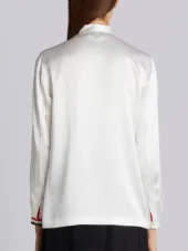 Band Collar Blouse With Repp Stripe Inserts In White Silk Charmeuse