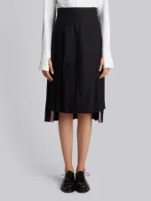 Below Knee Dropped Back Pleated Skirt In Navy Crepe Suiting