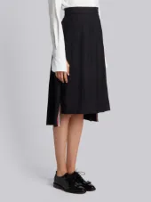 Below Knee Dropped Back Pleated Skirt In Navy Crepe Suiting