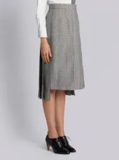 Below Knee Dropped Back Pleated Skirt In School Uniform Houndstooth Twill