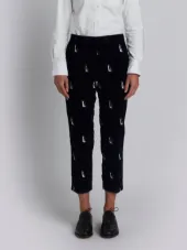 Beltloop Trouser With Penguin Embroidery In Navy Fine Wale Corduroy