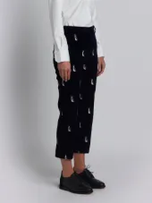 Beltloop Trouser With Penguin Embroidery In Navy Fine Wale Corduroy