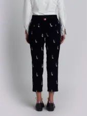 Beltloop Trouser With Penguin Embroidery In Navy Fine Wale Corduroy