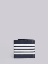 Billfold With Contrast 4-bar Stripe In Pebble Grain & Calf Leather