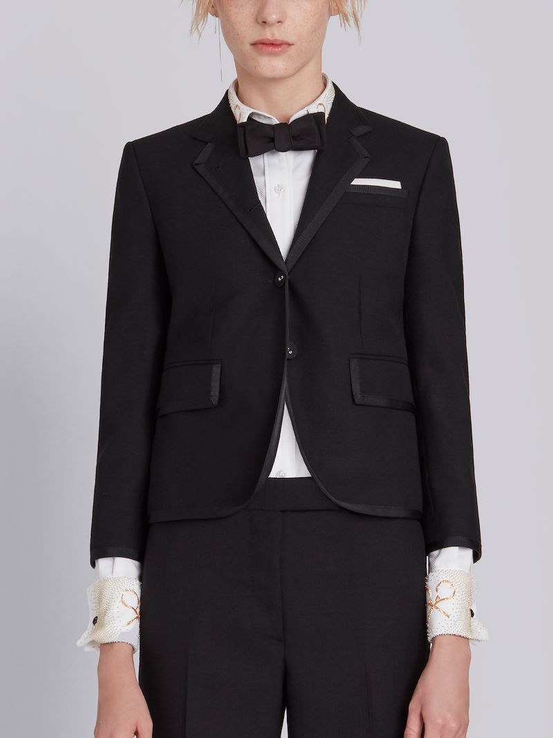 Black 2-ply Fresco Grosgrain Tipping High Armhole Single Breasted Tuxedo Jacket