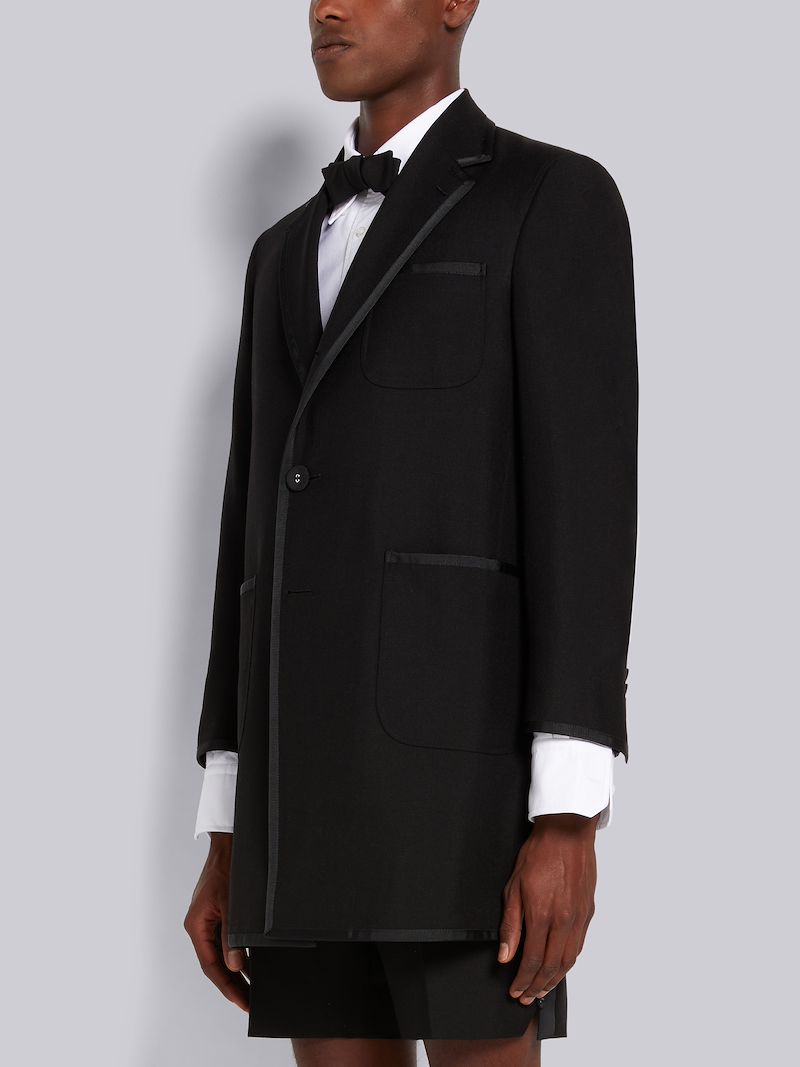 Black 3-Ply Wool Mohair Shrunken Patch Pocket High Armhole Overcoat