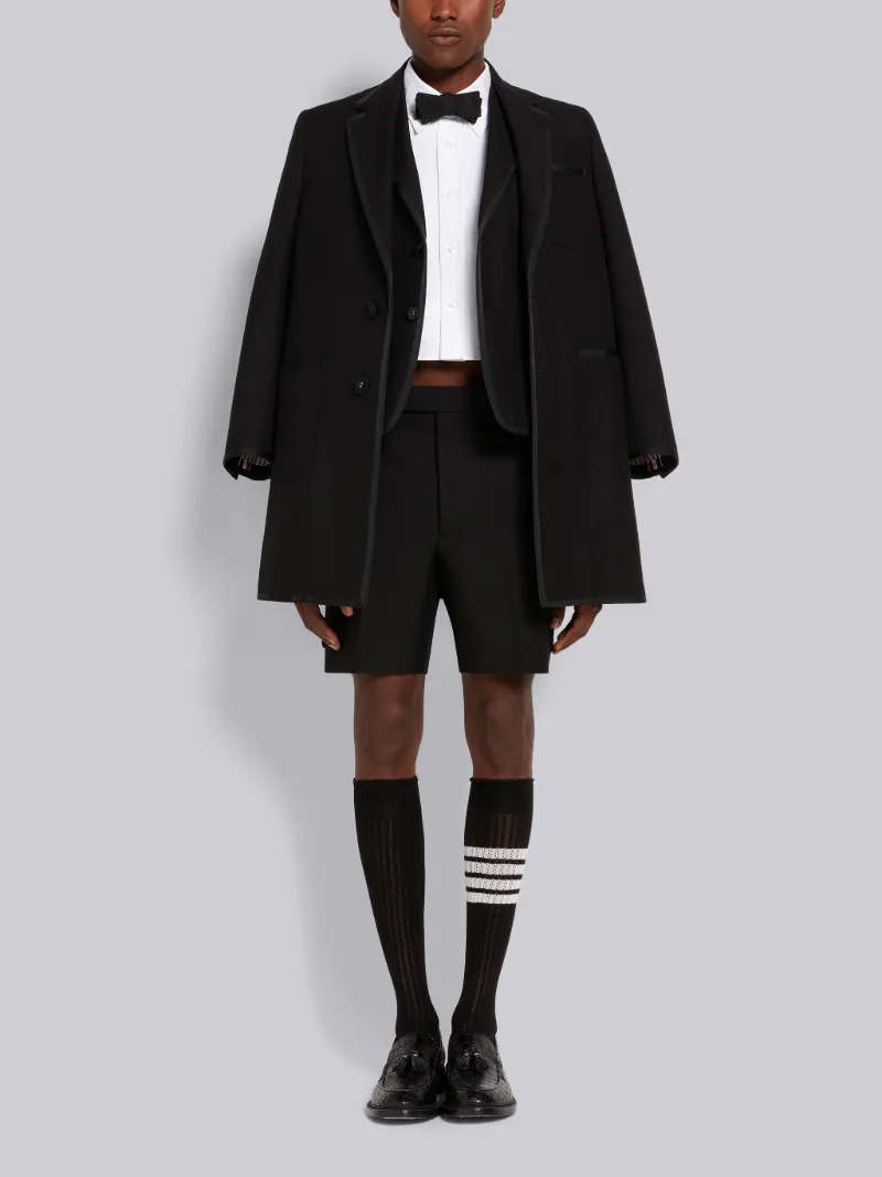Black 3-Ply Wool Mohair Shrunken Patch Pocket High Armhole Overcoat Black 3-Ply Wool Mohair Shrunken Patch Pocket High Armhole Overcoat