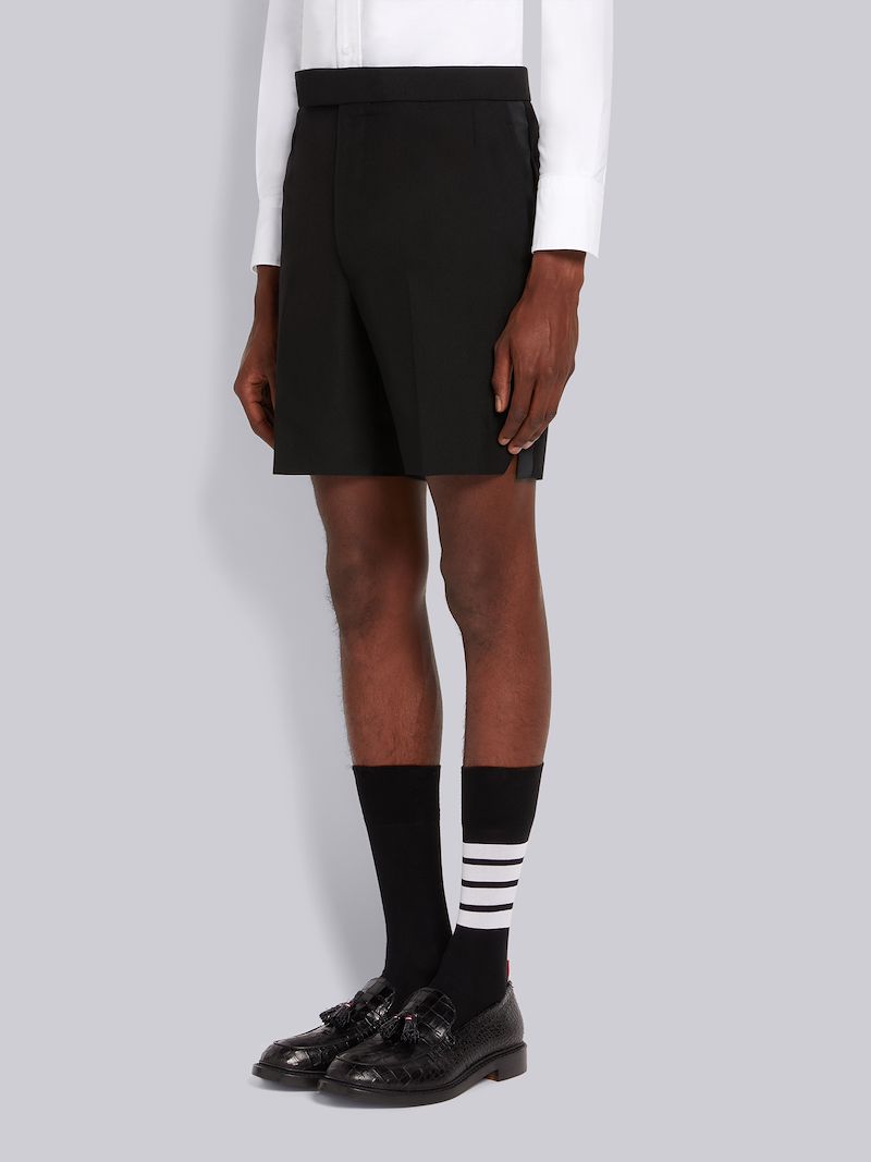 Black 3-Ply Wool Mohair Tipping Low Rise Drop Crotch Short