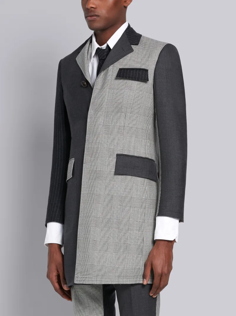 Black and White Funmix Wool Prince of Wales Chesterfield Overcoat