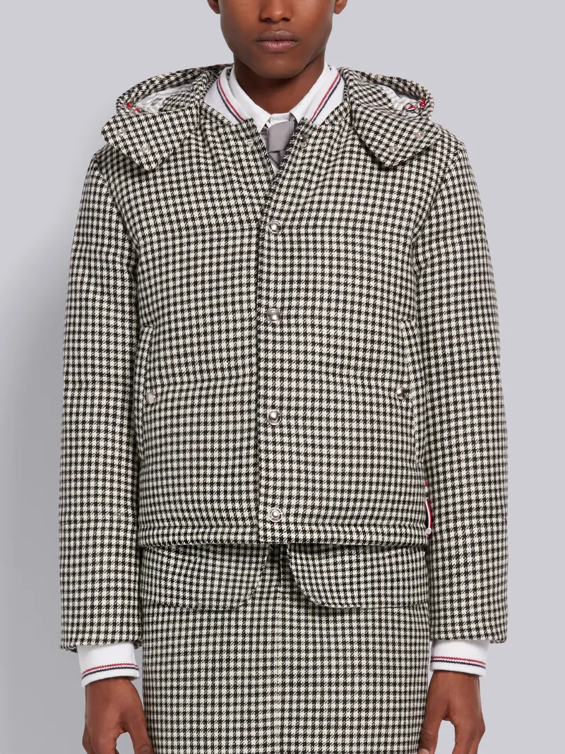 Black and White Gun Club Check Wool Hunting Tweed Down Filled Hooded Bomber Jacket