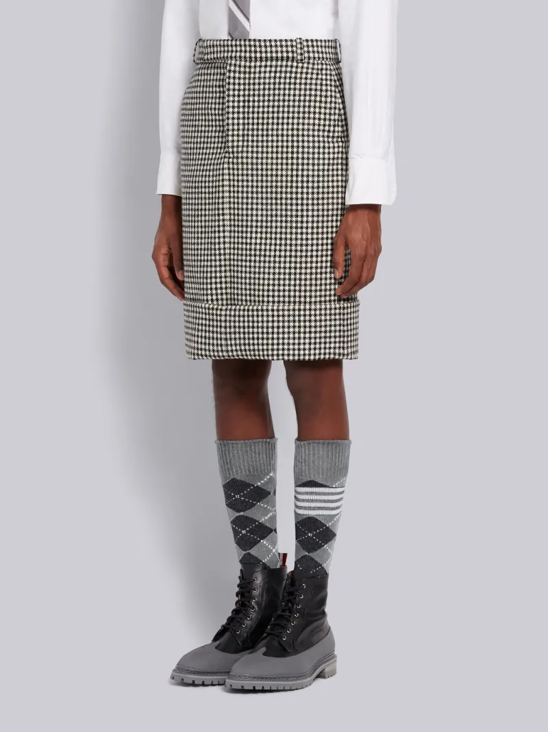 Black and White Gun Club Check Wool Tweed Belt Loop Skirt