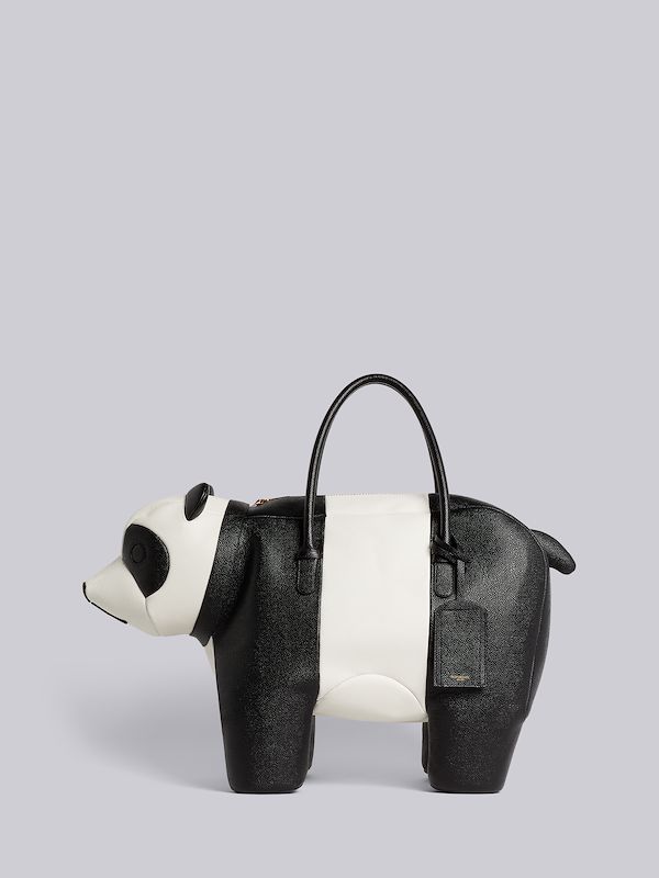 Black and White Pebble Grain Leather Panda Bag