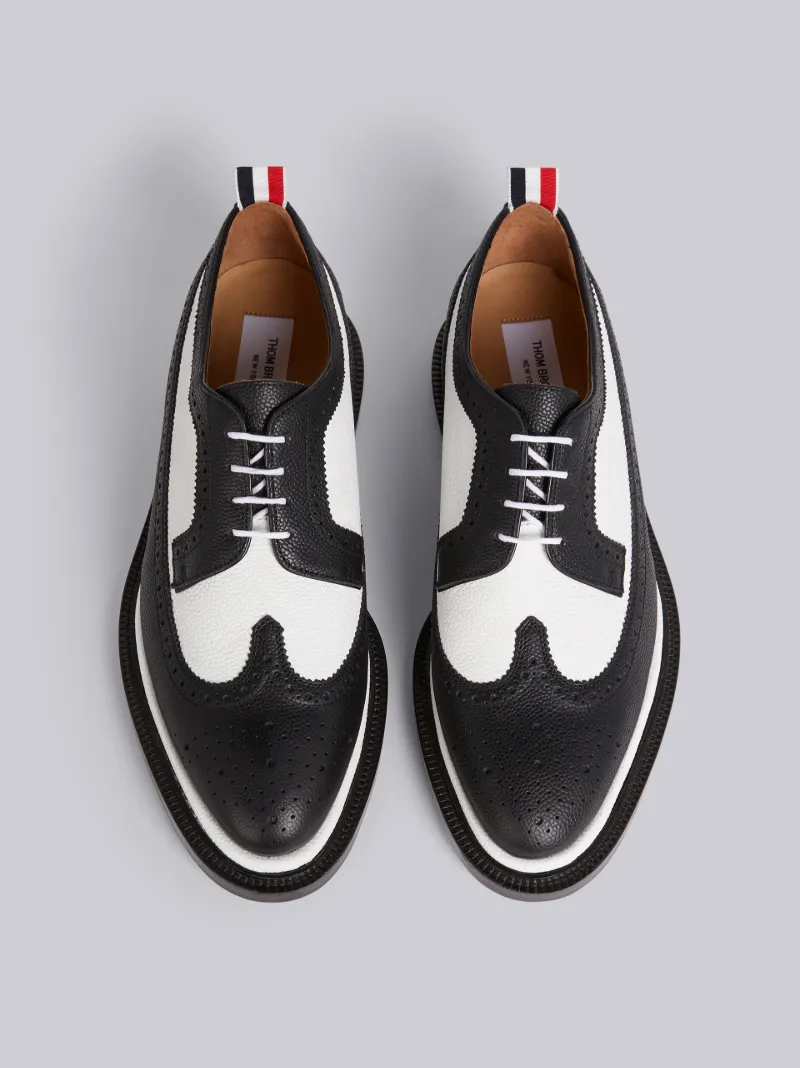 Black And White Pebbled 20mm Heel On Pedestal Longwing Spectator Brogue