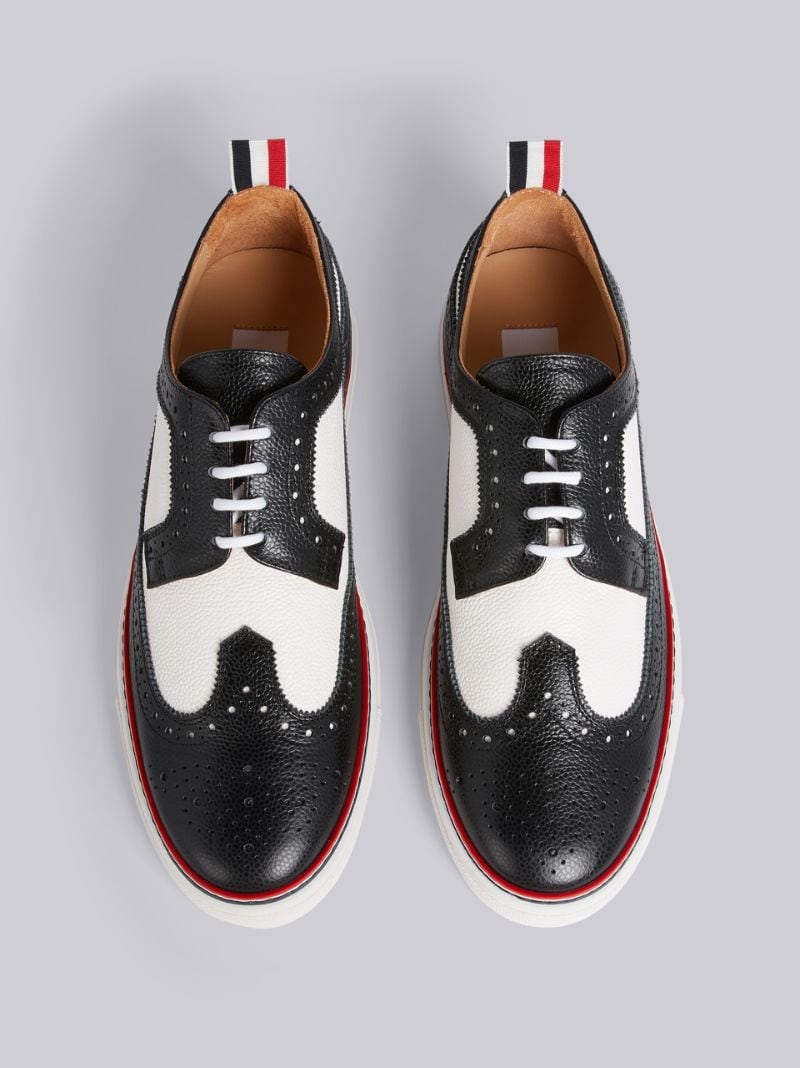 Black And White Pebbled Longwing Brogue Rubber Cupsole Trainer