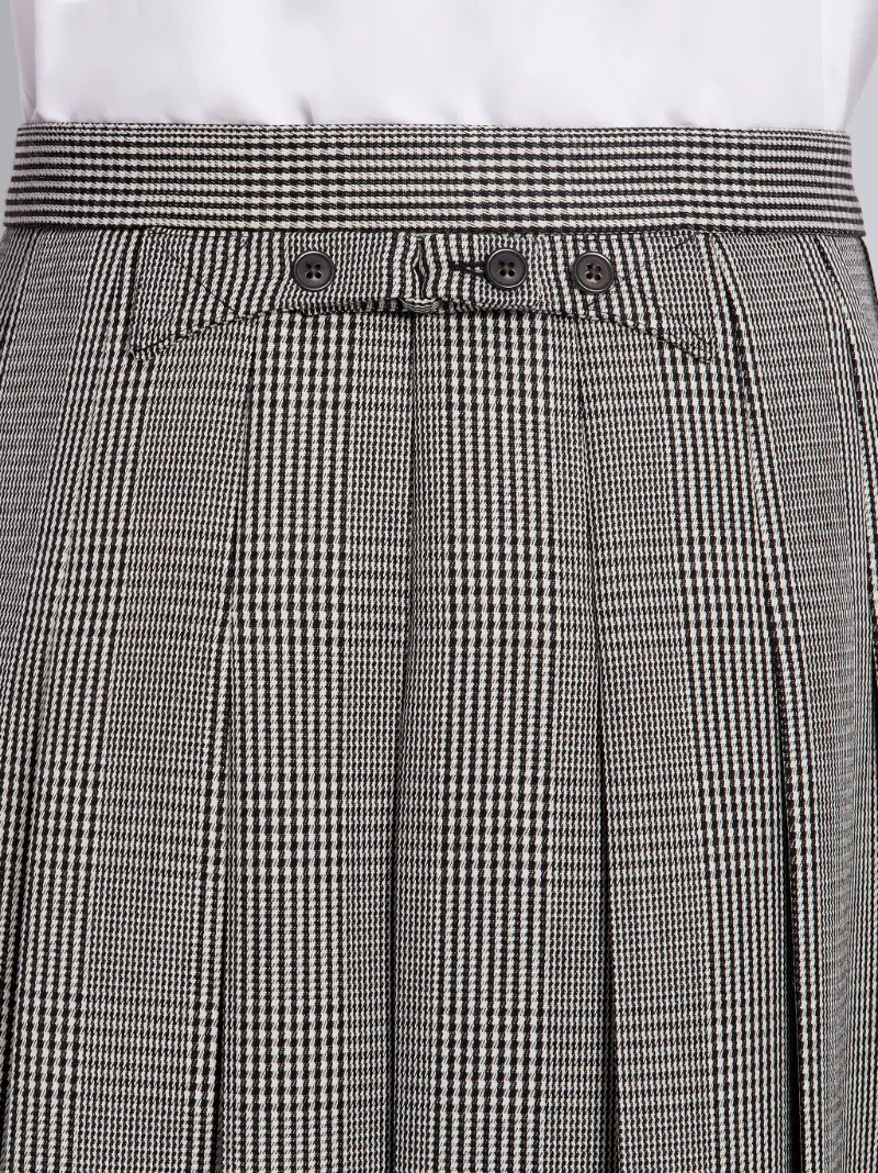 Black and White Prince Of Wales Wool Cavalry Twill Classic Knee Length Pleated Skirt