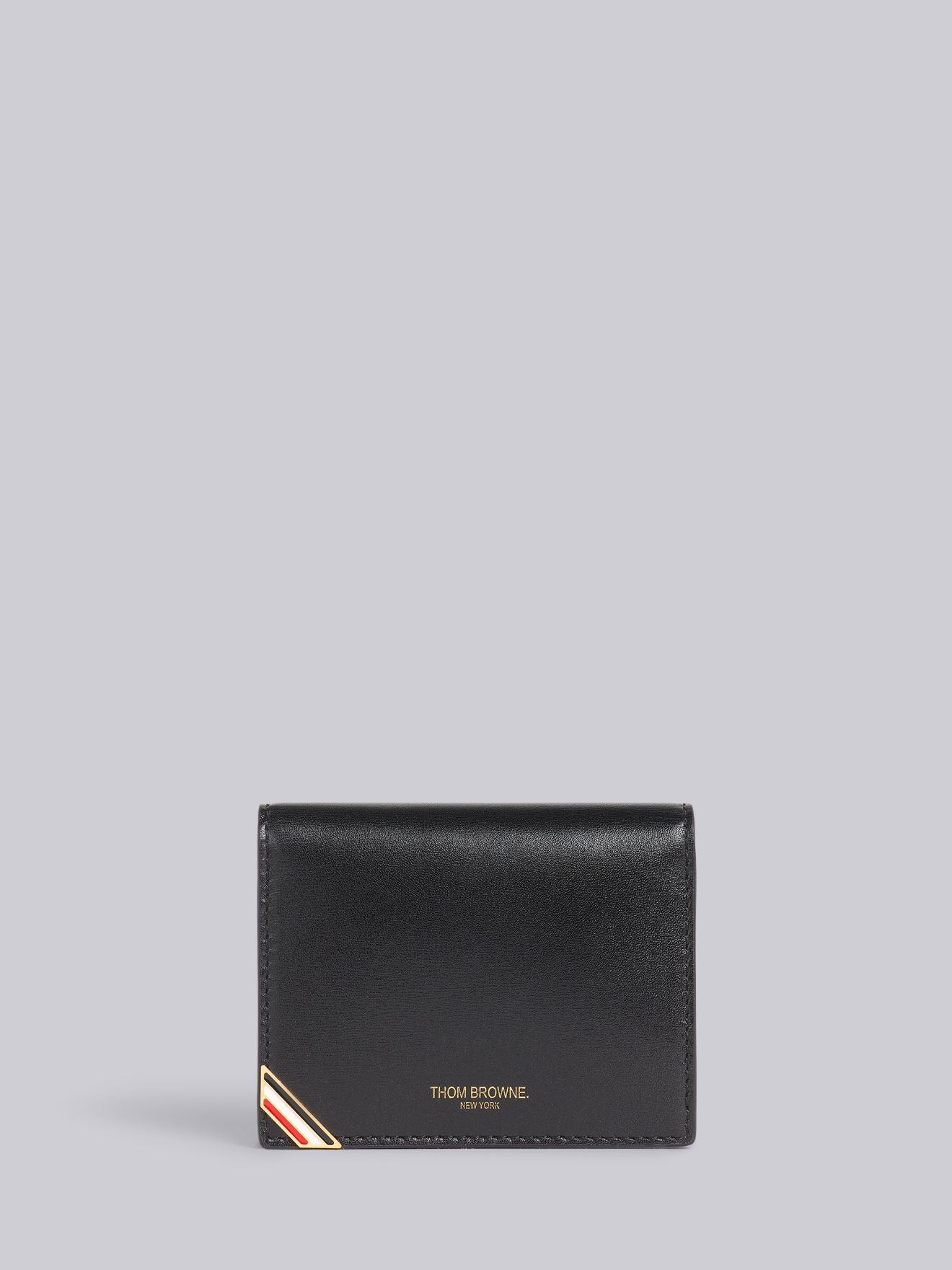 Black Box Calf Stripe Enamel Corner Double Card Holder | Thom Browne