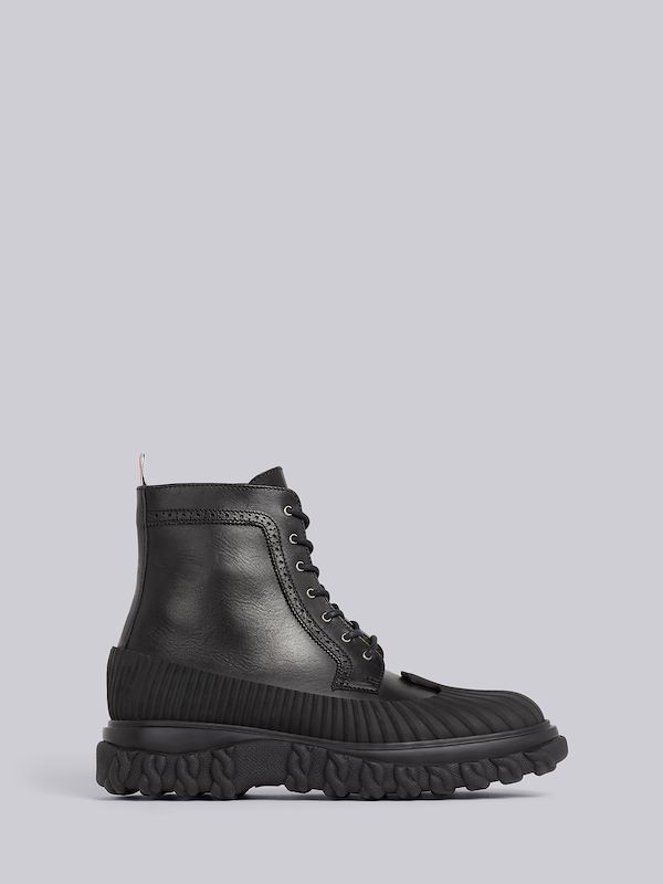 Black Calf Leather Rubber Sole Longwing Duck Boot