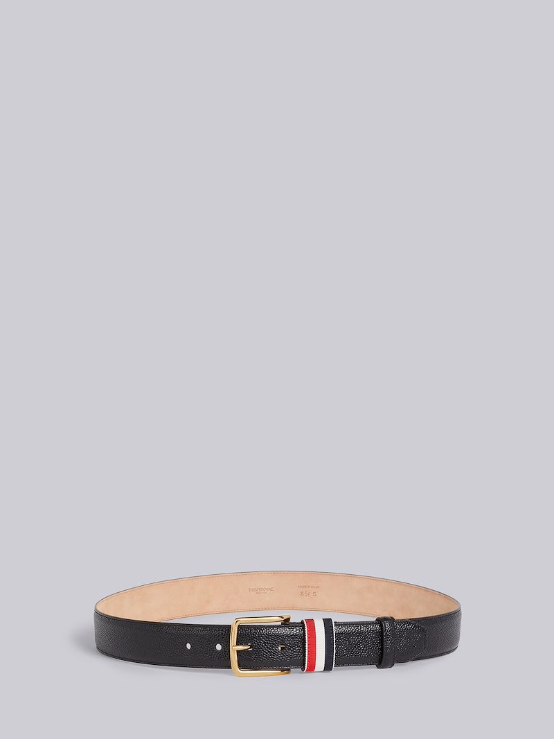 Black Calfskin Pebbled Leather Belt