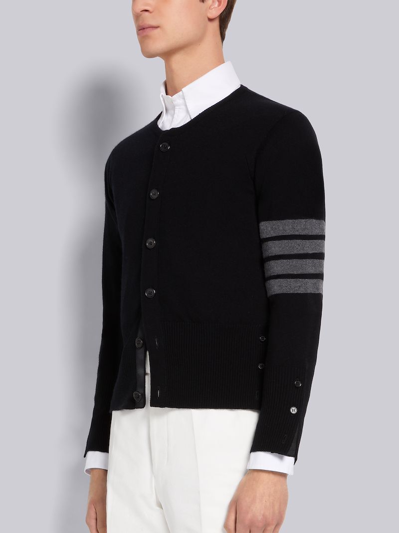 Black Cashmere 4-Bar Classic Crew Neck Cardigan
