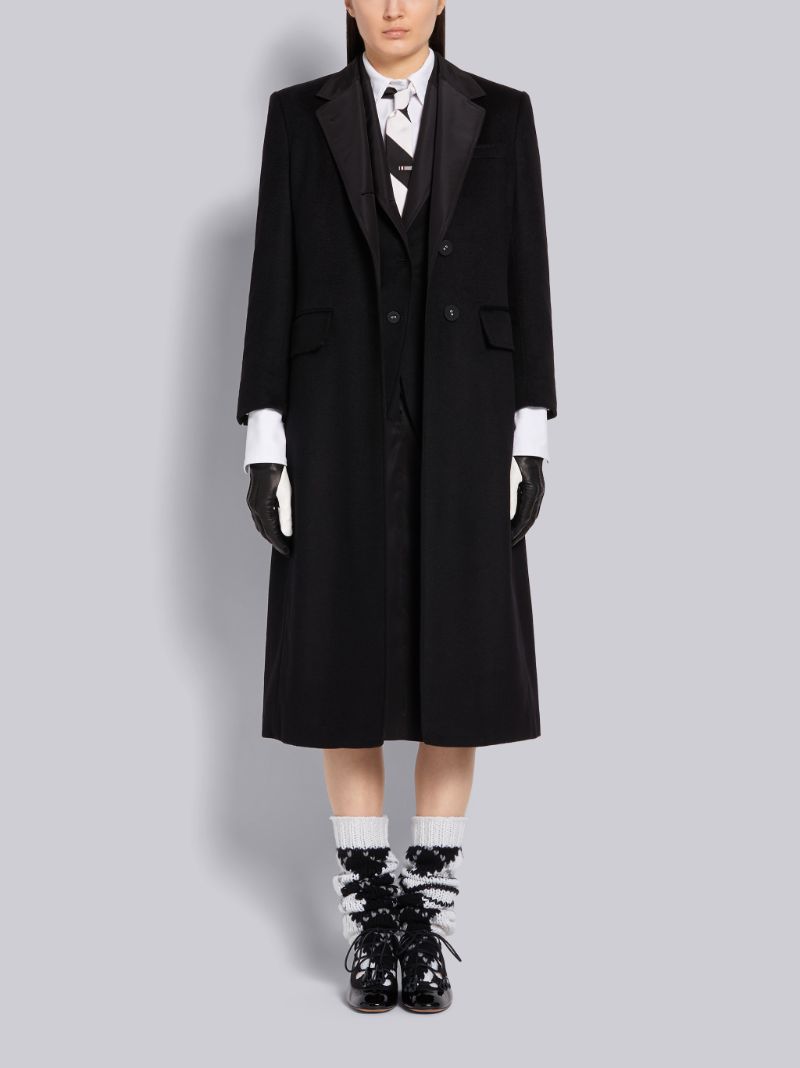 Black Cashmere Zibeline Wide Lapel Overcoat