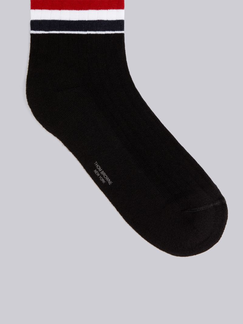 Black Cotton Stripe Athletic Ankle Socks