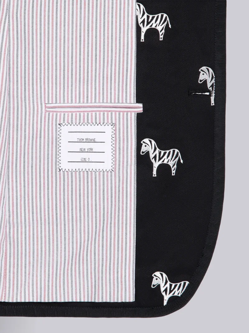 Black Cotton Twill Zebra Icon Embroidered Classic Tipped Sport Coat