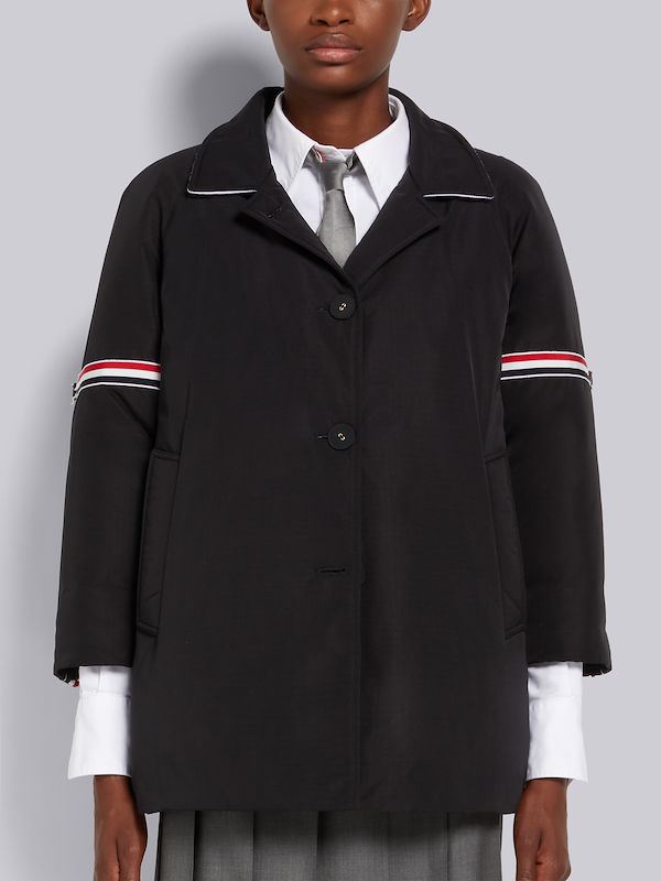 Black Down Filled Sustainable Ripstop Stripe Armband Cropped Car Coat