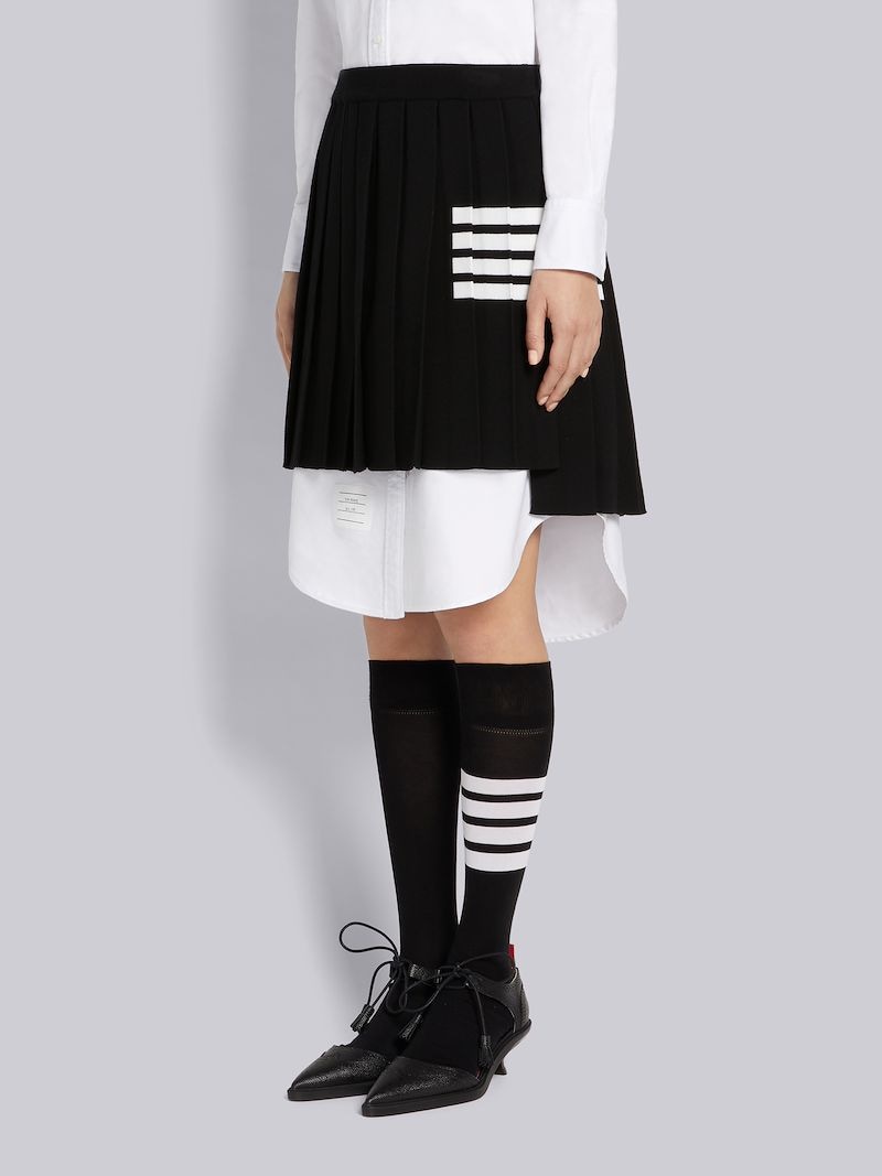 Black Full Needle Rib Stitch Fine Merino Wool 4-Bar Pleated Miniskirt