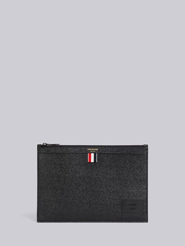 Black Pebble Grain Leather 4-Bar Brass Label Small Document Holder