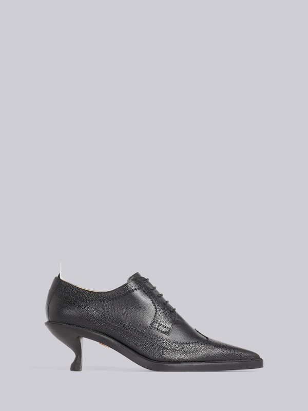Black Pebble Grain Leather 50mm Curved Heel Longwing Brogue