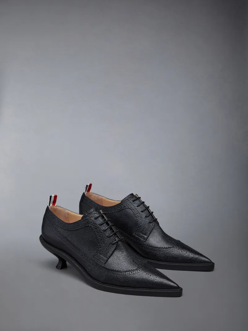 Black Pebble Grain Leather 50mm Curved Heel Longwing Brogue Black Pebble Grain Leather 50mm Curved Heel Longwing Brogue