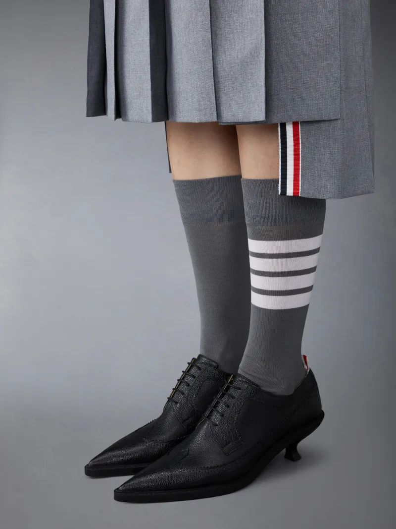 Black Pebble Grain Leather 50mm Curved Heel Longwing Brogue Black Pebble Grain Leather 50mm Curved Heel Longwing Brogue