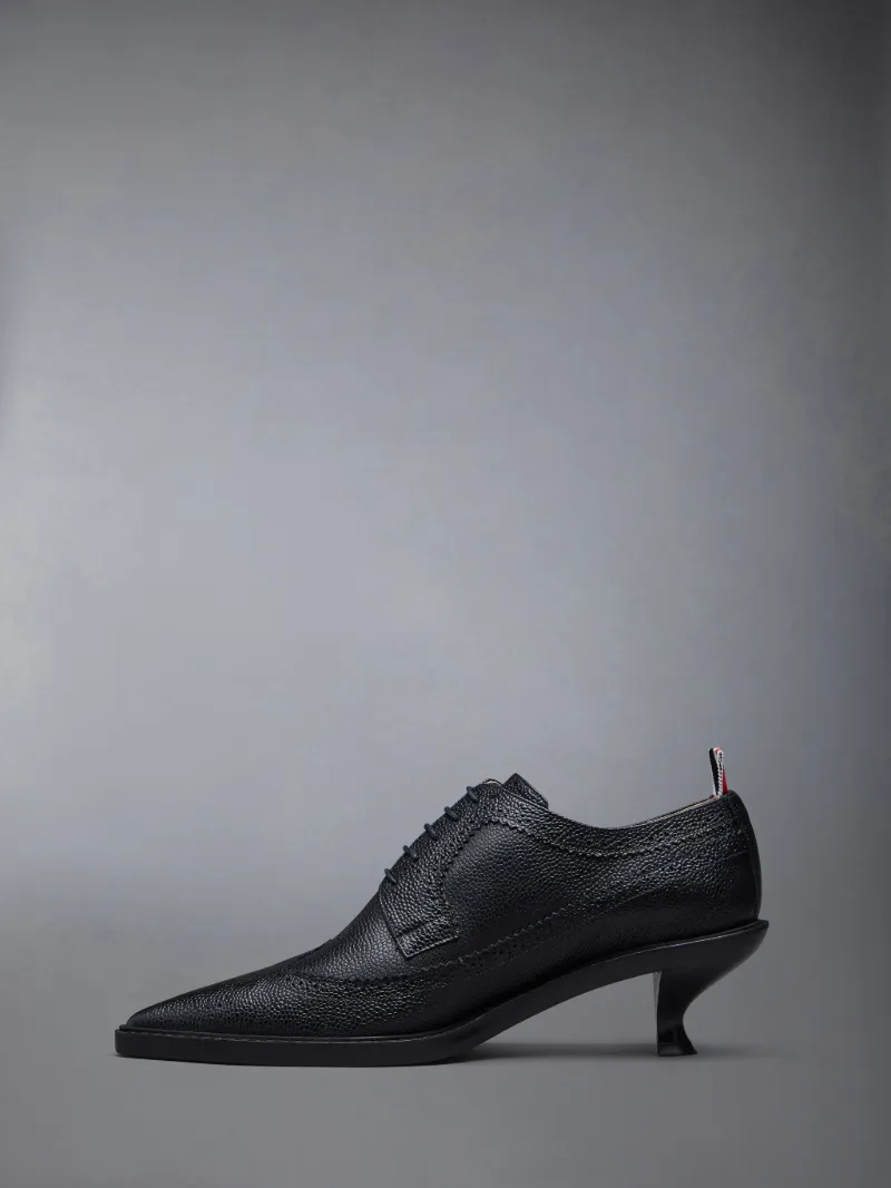 Black Pebble Grain Leather 50mm Curved Heel Longwing Brogue Black Pebble Grain Leather 50mm Curved Heel Longwing Brogue