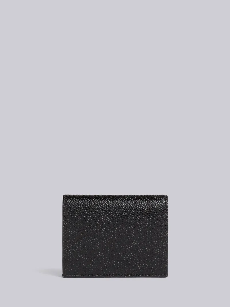 Black Pebble Grain Leather Grosgrain Tab Double Sided Card Holder