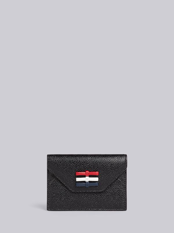 Black Pebble Grain Leather Bow Detail Envelope Card Holder