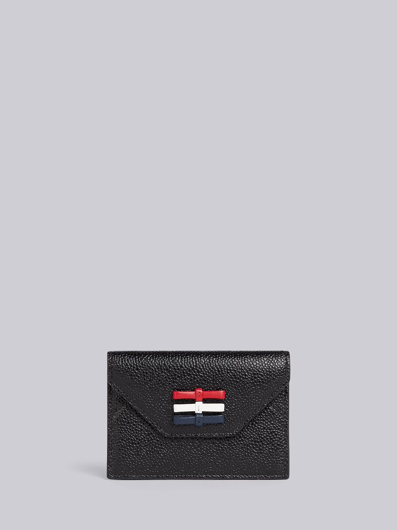 Black Pebble Grain Leather Bow Detail Envelope Card Holder